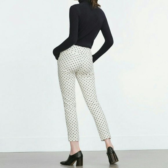 ZARA Polka Dot Ankle Crop Slim Pant - Picture 5 of 6